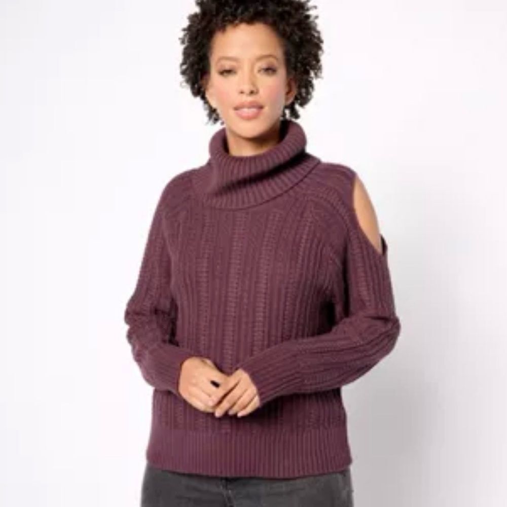 Studio Park x Shawn Killinger Purple Wine Cable Knit Turtleneck Sweater S